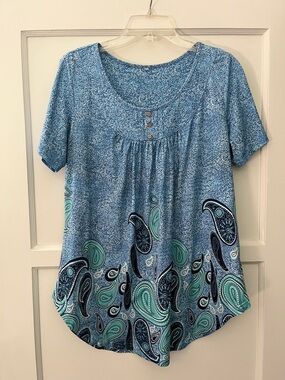 croft & barrow Blue Paisley Scoop-Neck Short Sleeve Top